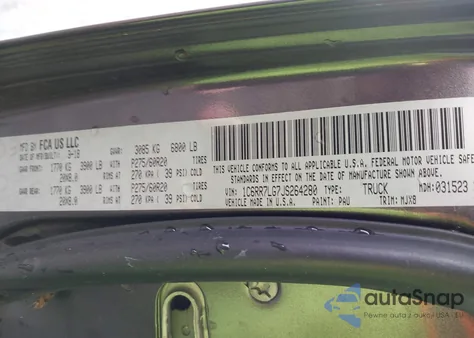 2018 Ram 1500 Big Horn 4X4 5'7 Box z USA, uszkodzony, nr VIN 1C6RR7LG7JS264280